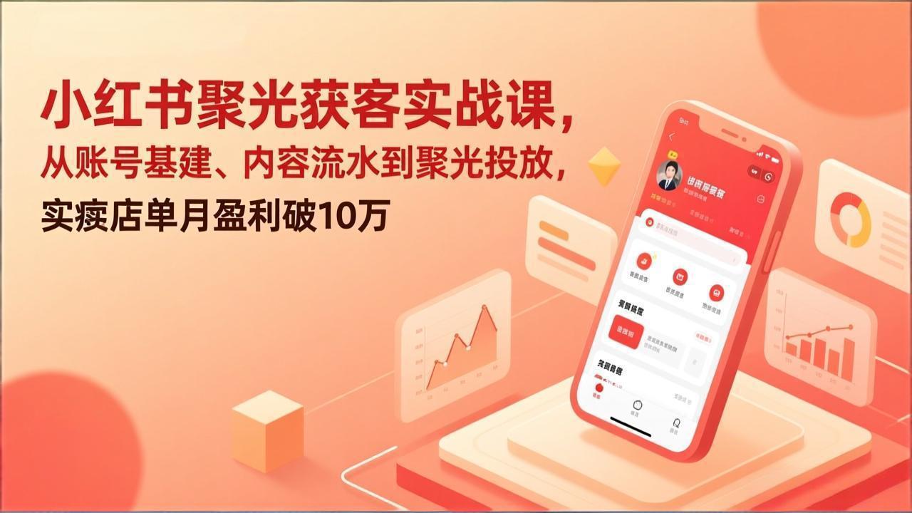 小红书聚光获客实战课，从账号基建、内容流水到聚光投放，实体店单月盈利破10万-极客网创