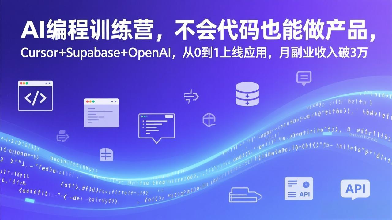 AI编程训练营，不会代码也能做产品，Cursor+Supabase+OpenAI，从0到1上线应用，月副业收入破3万-极客网创
