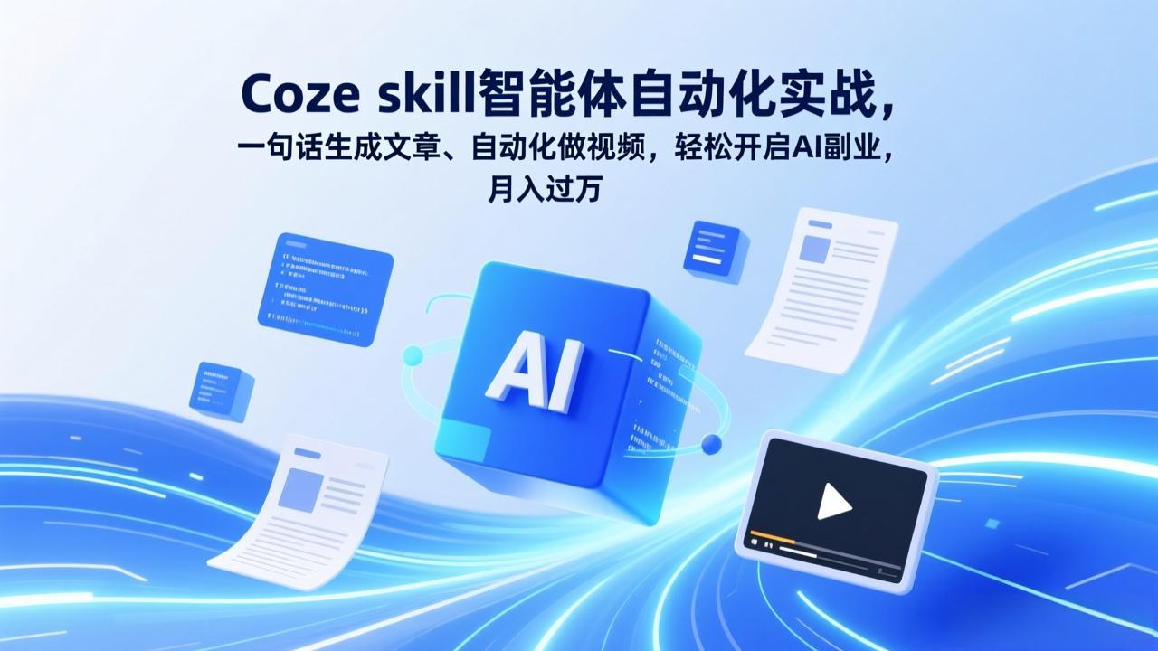 Coze skill智能体自动化实战，一句话生成文章、自动化做视频，轻松开启AI副业，月入过万-极客网创