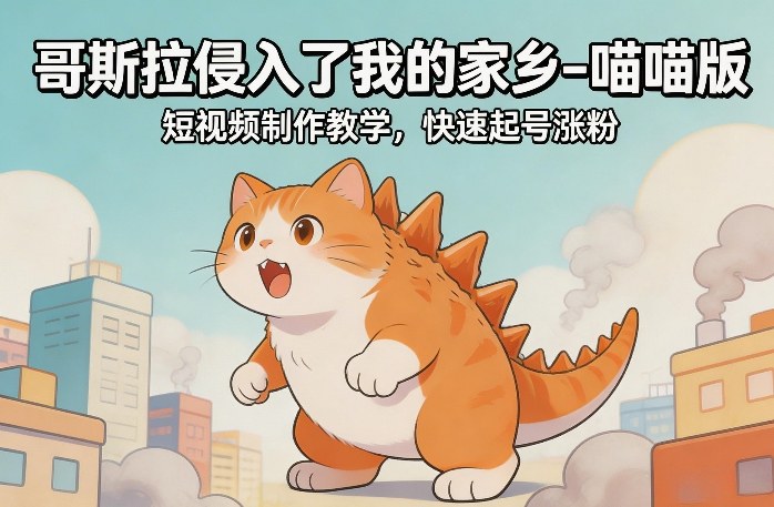哥斯拉侵入了我的家乡–喵喵版短视频制作教学，快速起号涨粉-极客网创