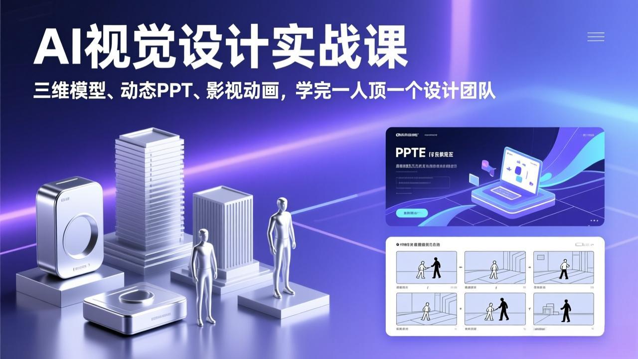 AI视觉设计实战课，三维模型、动态PPT、影视动画，学完一人顶一个设计团队-极客网创