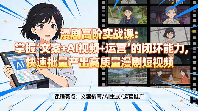 漫剧高阶实战课：掌握“文案+AI视频+运营”的闭环能力，快速批量产出高质量漫剧短视频-极客网创