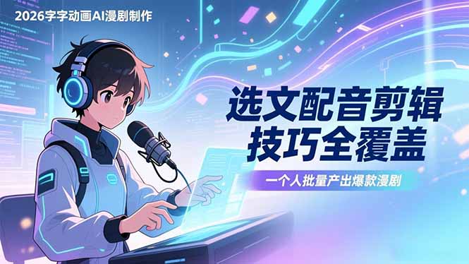 2026字字动画AI漫剧制作-1期，选文配音剪辑技巧全覆盖，一个人就能批量产出爆款漫剧-极客网创