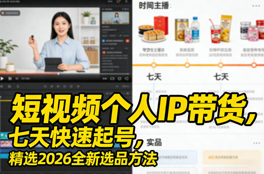 短视频个人IP带货，七天快速起号，精选2026全新选品方法-极客网创