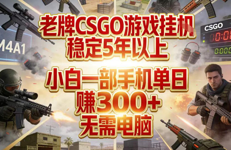 老牌CSGO游戏挂G，稳定5年以上，小白一部手机单日賺3张+，无需电脑【揭秘】-极客网创