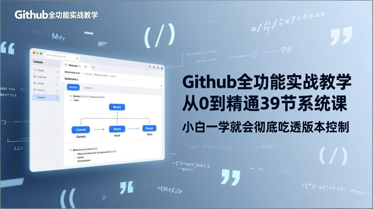 GitHub-全功能实战教学，从0到精通39节系统课，小白一学就会彻底吃透版本控制-极客网创