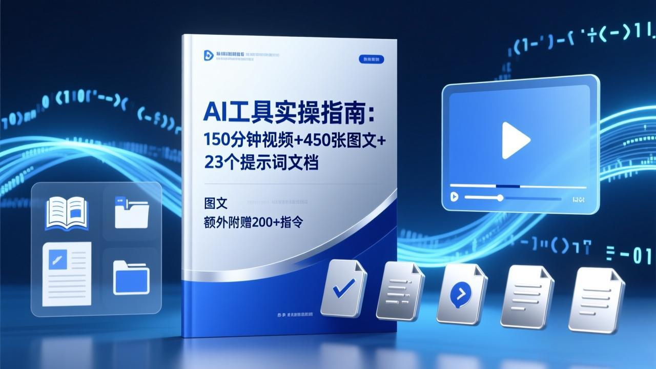 AI工具实操指南：150分钟视频+450张图文+23个提示词文档，额外附赠200+指令-极客网创