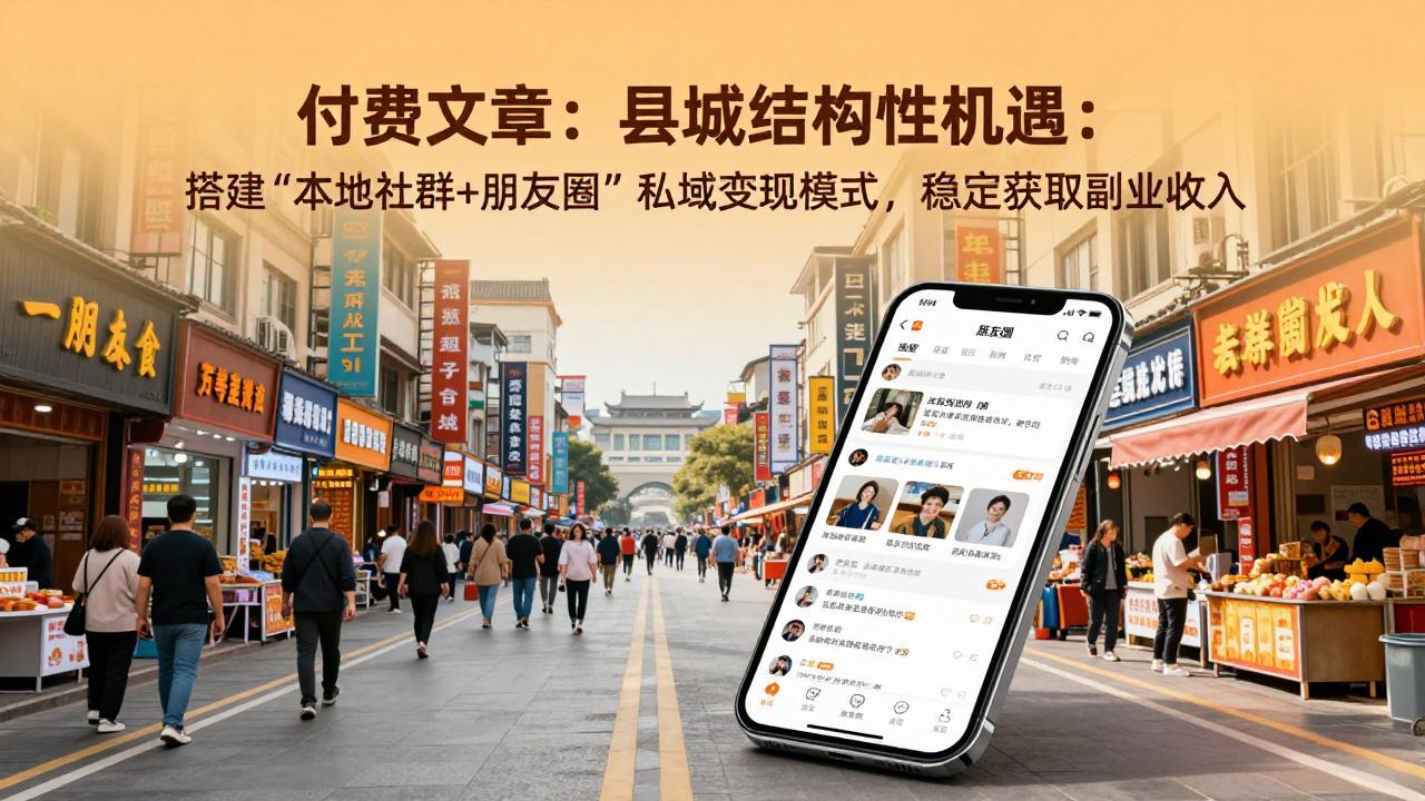 付费文章:县城结构性机遇:搭建“本地社群+朋友圈”私域变现模式,稳定获取副业收入-极客网创
