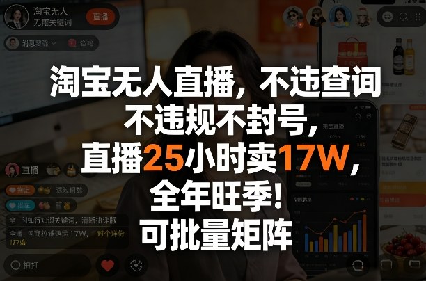 淘宝无人直播,不违规不封号,直播25小时卖17W,全年旺季!可批量矩阵【揭秘】-极客网创