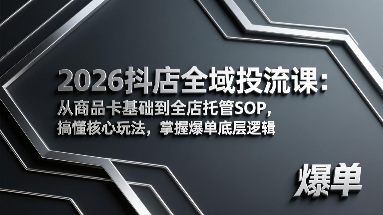 2026抖店全域投流课：从商品卡基础到全店托管SOP，搞懂核心玩法，掌握爆单底层逻辑-极客网创
