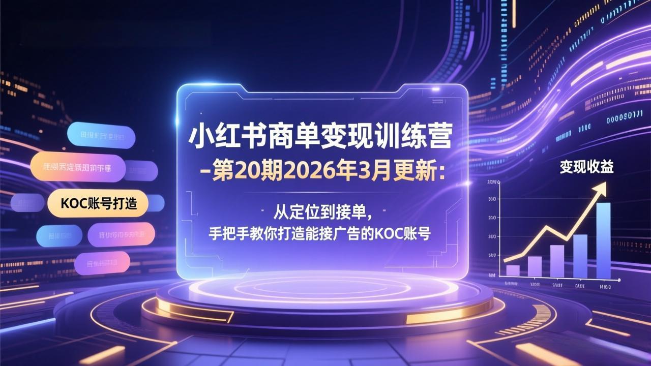 小红书商单变现训练营-第20期26年3月更新：从定位到接单，手把手教你打造能接广告的KOC账号-极客网创