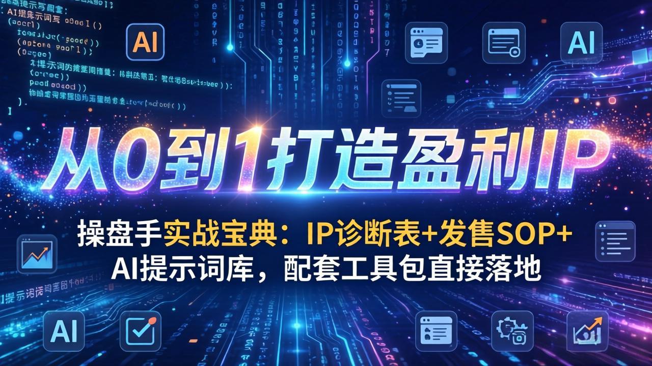 操盘手实战宝典：IP诊断表+发售SOP+AI提示词库，配套工具包直接落地，从0到1打造盈利IP-极客网创