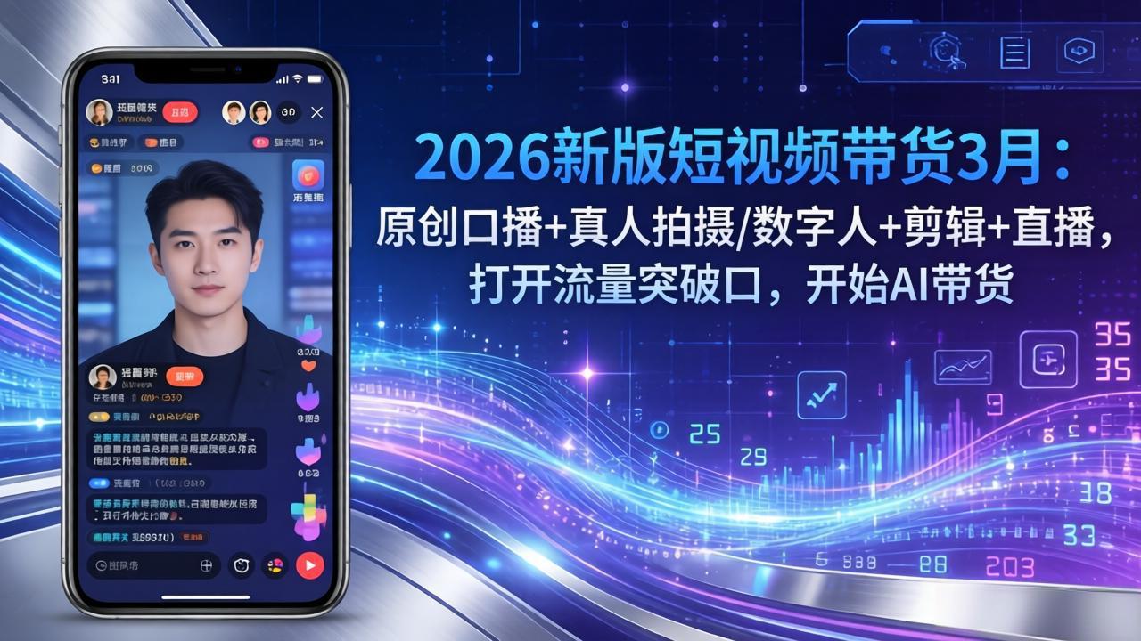 2026新版短视频带货3月：原创口播+真人拍摄/数字人+剪辑+直播，打开流量突破口，开始AI带货-极客网创