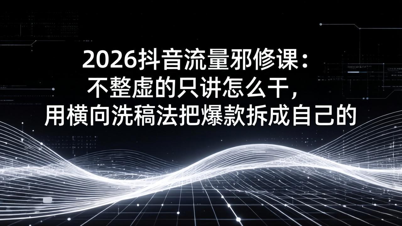 2026抖音流量邪修课：不整虚的只讲怎么干，用横向洗稿法把爆款拆成自己的-极客网创