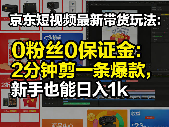京东短视频最新带货玩法，0粉丝0保证金，2分钟剪一条爆款，新手也能日入1k+【揭秘】-极客网创