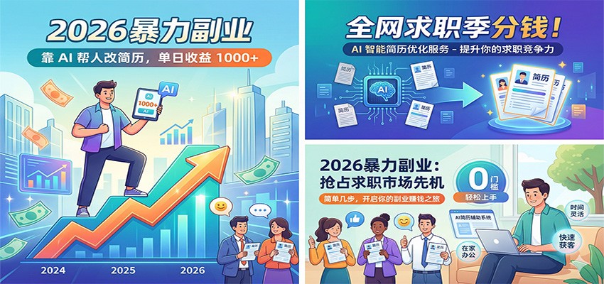 2026暴力副业：靠AI帮人改简历，单日收益1000+，全网求职季分钱-极客网创