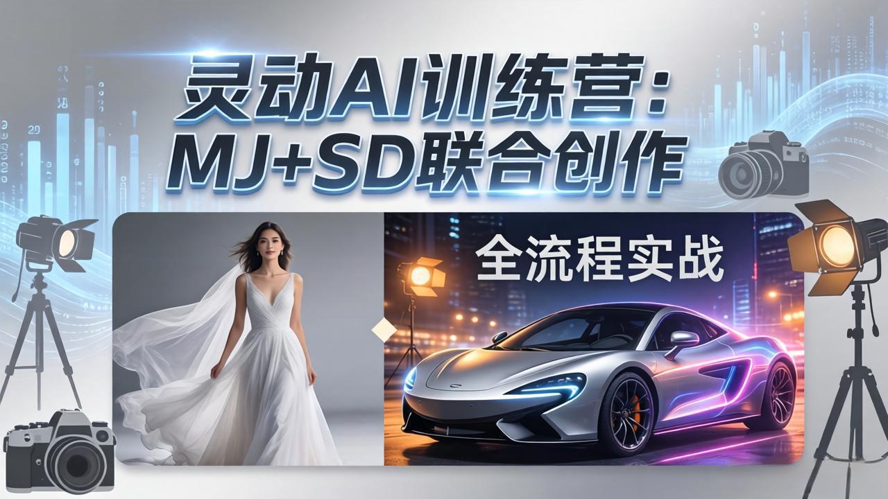 灵动AI训练营-3.0课程：MJ+SD联合创作，从婚纱大片到汽车广告，摄影后期全流程实战-极客网创