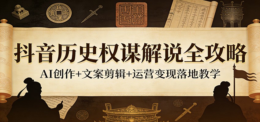 抖音历史权谋解说全攻略:AI创作+文案剪辑+运营变现落地教学-极客网创
