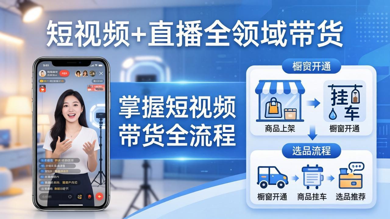 短视频+直播全领域带货：掌握橱窗开通、挂车、选品、爆款文案改编等短视频带货全流程-极客网创