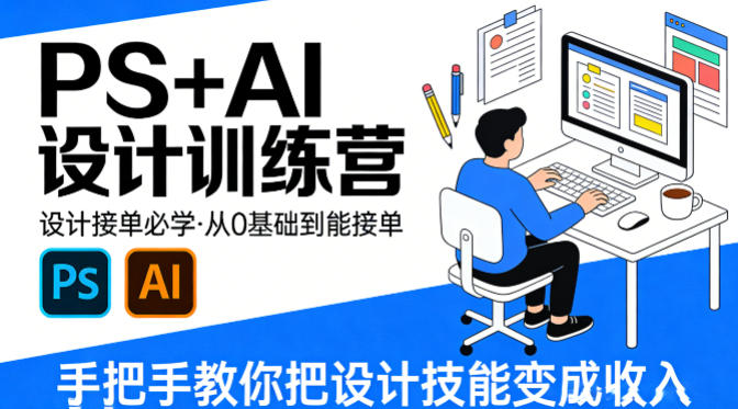 设计接单必学，PS+AI设计训练营，从0基础到能接单，手把手教你把设计技能变成收入-极客网创