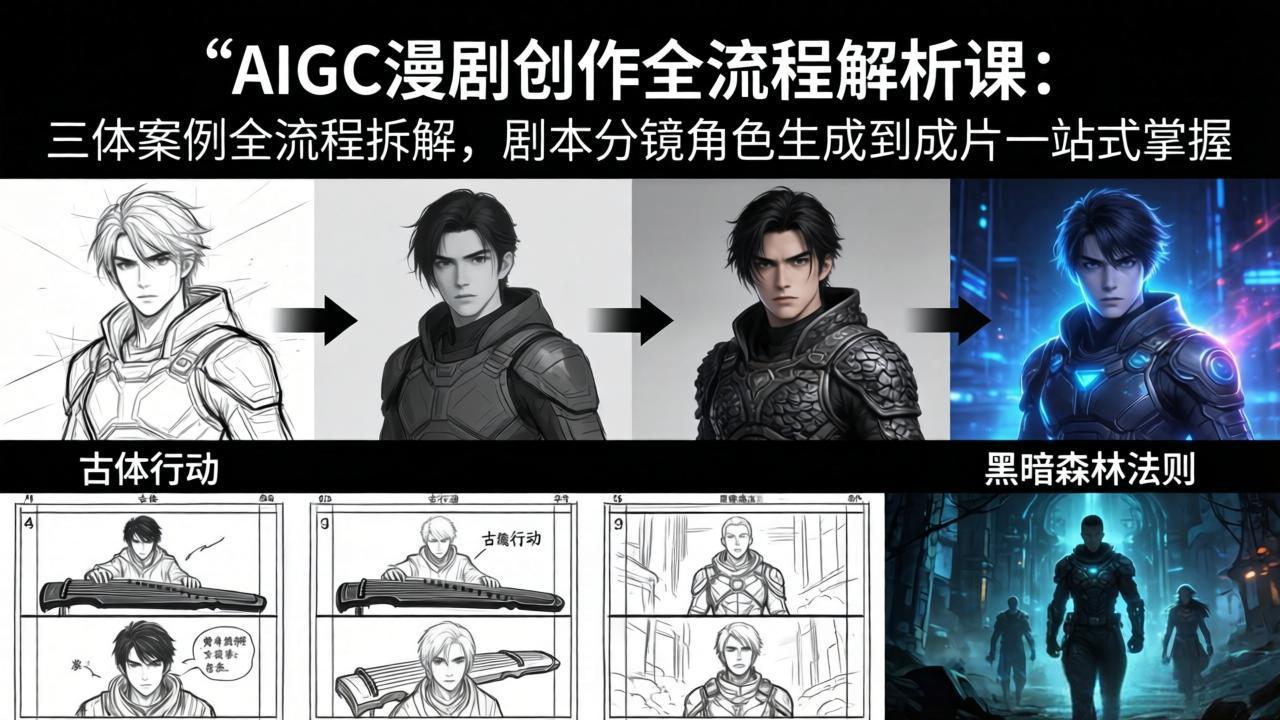 AIGC漫剧创作全流程解析课：三体案例全流程拆解，剧本分镜角色生成到成片一站式掌握-极客网创