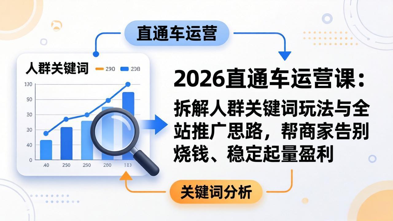 2026直通车运营课：拆解人群关键词玩法与全站推广思路，帮商家告别烧钱、稳定起量盈利-极客网创