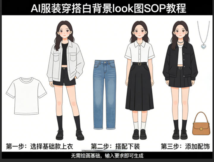 AI服装穿搭白背景look图SOP教程，不用会画画，提几句具体要求，AI就能还你一个奇迹-极客网创