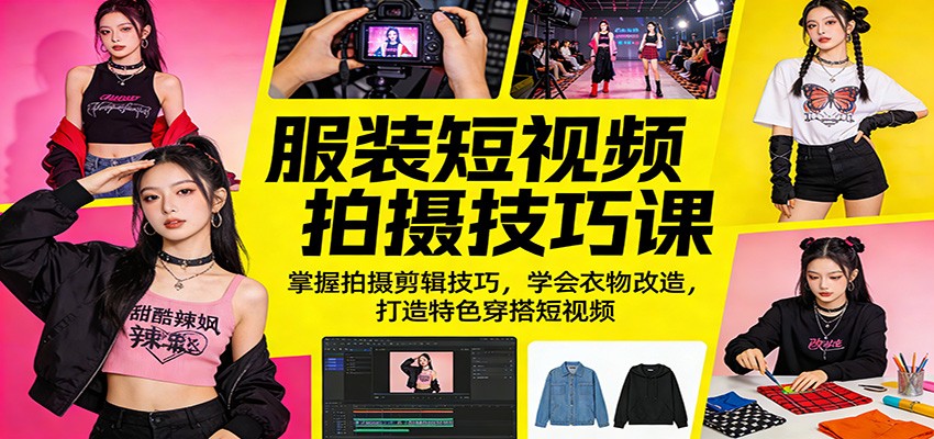 服装短视频拍摄技巧课：掌握拍摄剪辑技巧，学会衣物改造，打造特色穿搭短视频-极客网创
