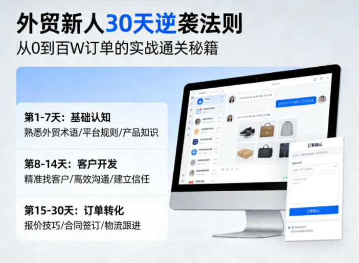 外贸新人30天逆袭法则，教你从0到百W订单的实战通关秘籍-极客网创