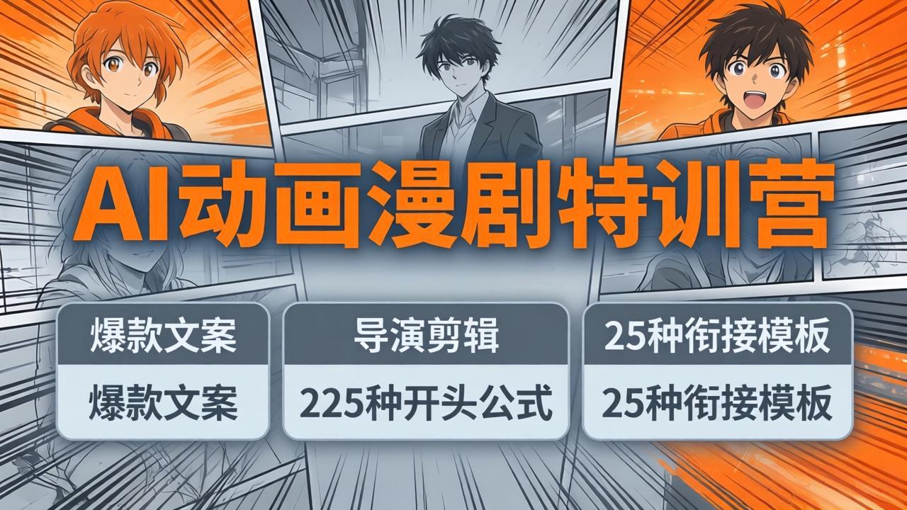 AI动画漫剧特训营：爆款文案+导演剪辑：225种开头公式+25种衔接模板，两小时剪电影级大片-极客网创