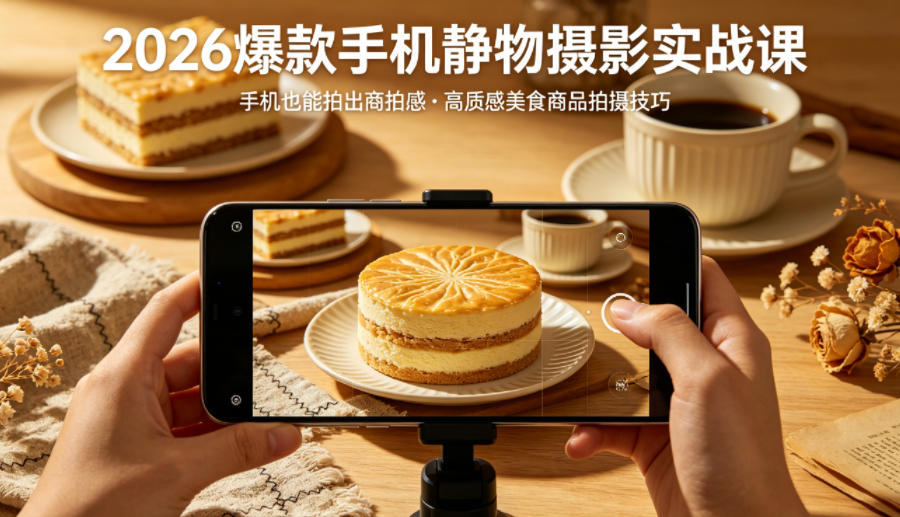 2026爆款手机静物摄影实战课，手机也能拍出商拍感，学会拍出高质感美食商品-极客网创