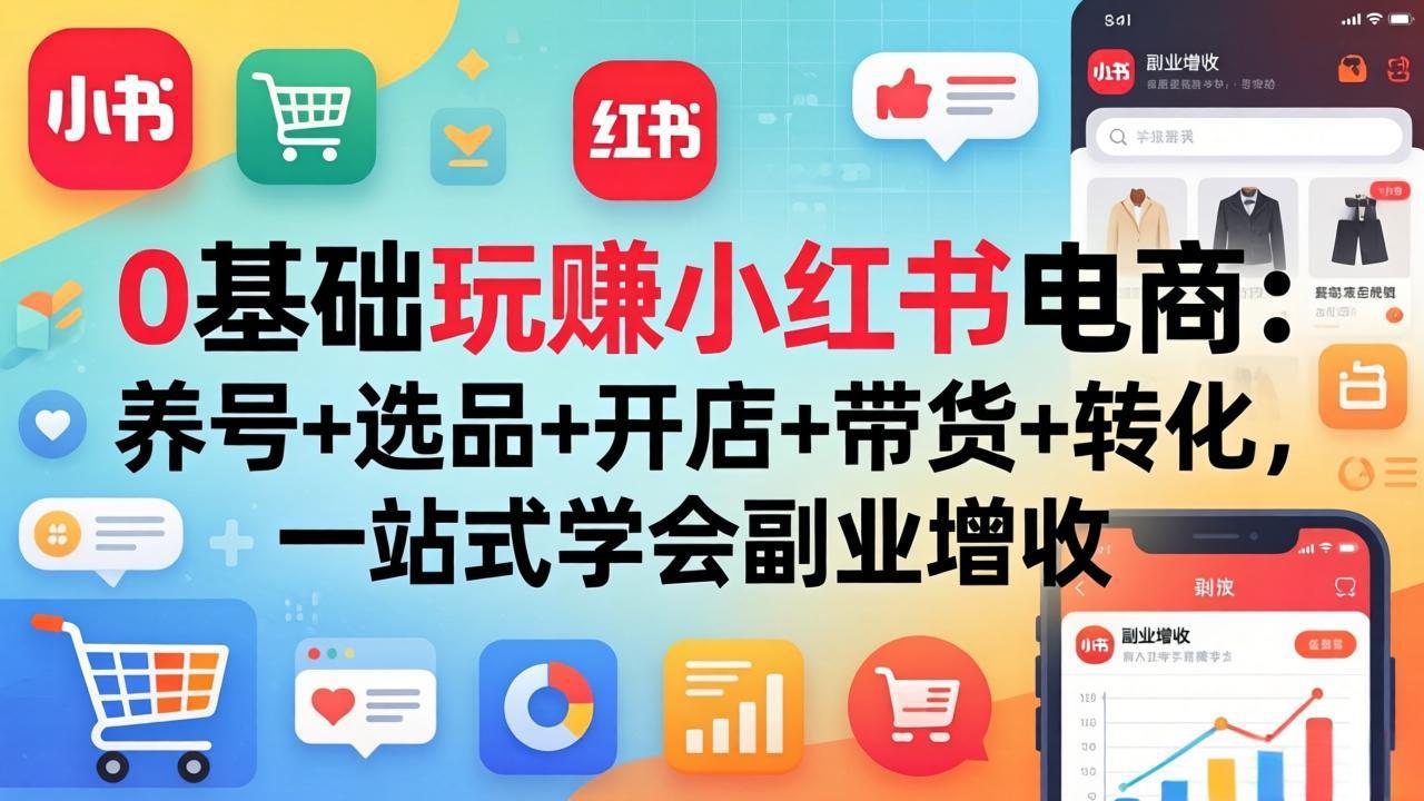 0基础玩赚小红书电商：养号+选品+开店+带货+转化，一站式学会副业增收-极客网创