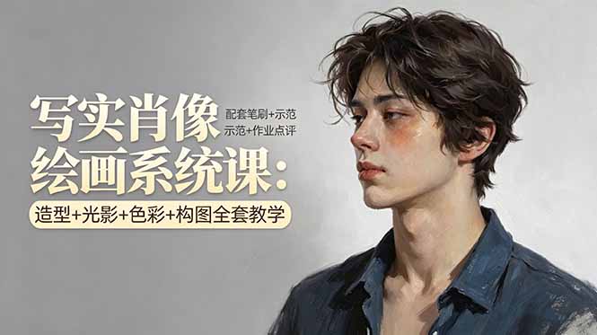 写实肖像绘画系统课：造型+光影+色彩+构图全套教学，配套笔刷+示范+作业点评-极客网创