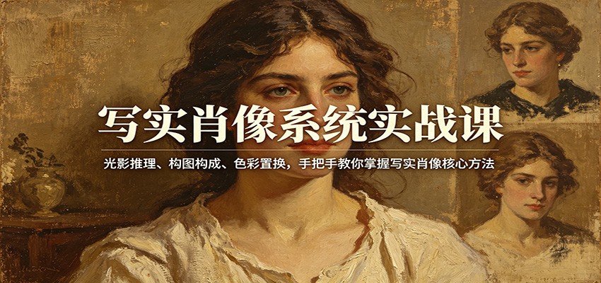 写实肖像系统实战课:光影推理、构图构成、色彩置换,手把手教你掌握写实肖像核心方法-极客网创