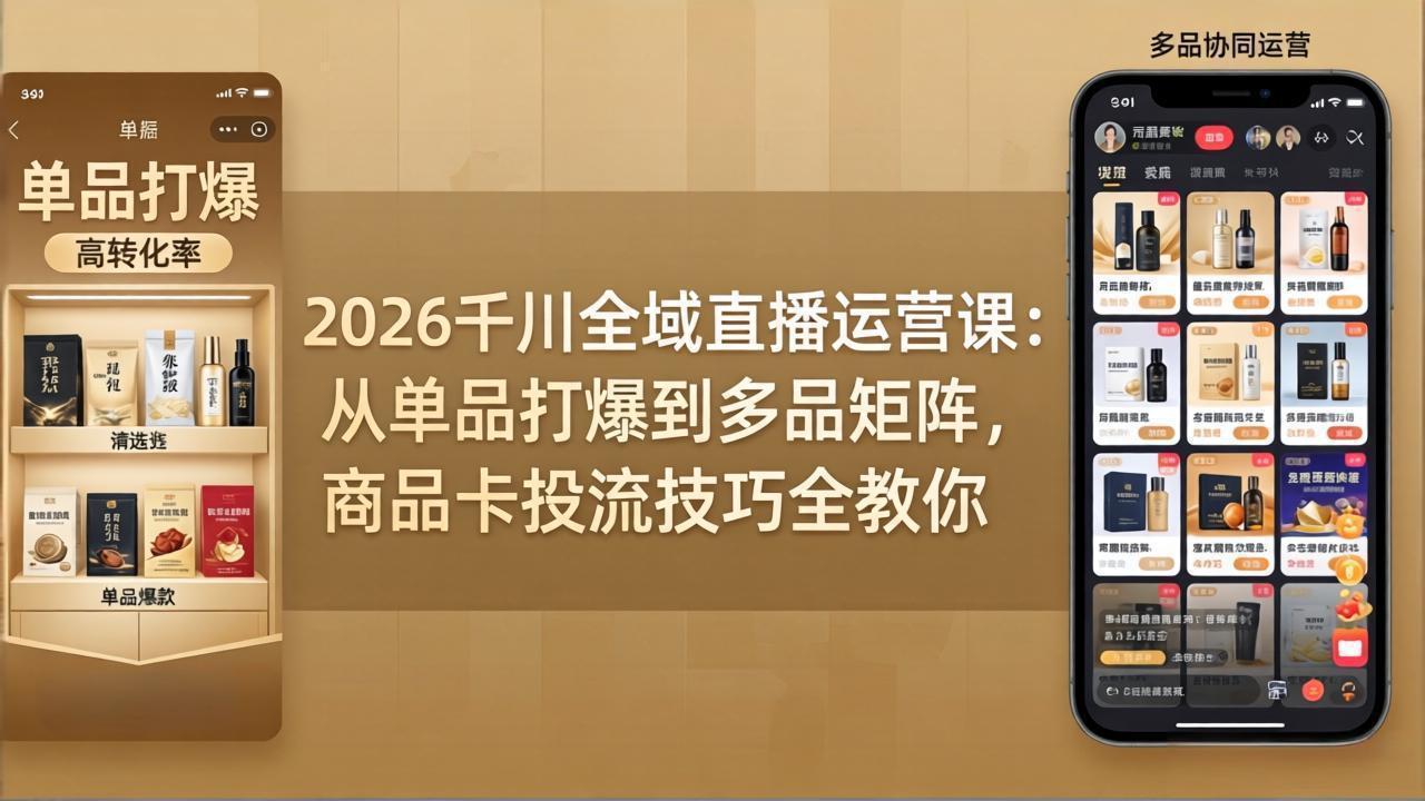 2026千川全域直播运营课：从单品打爆到多品矩阵，商品卡投流技巧全教你-极客网创