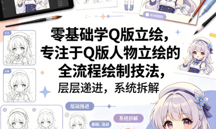 零基础学Q版立绘，专注于Q版人物立绘的全流程绘制技法，层层递进，系统拆解-极客网创