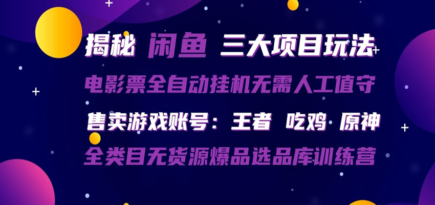 闲鱼三种玩法 全自动电影票 售卖游戏账号 爆品选品库训练营-极客网创