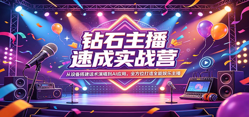 钻石主播速成实战营：从设备搭建话术演唱到AI应用，全方位打造全能娱乐主播-极客网创