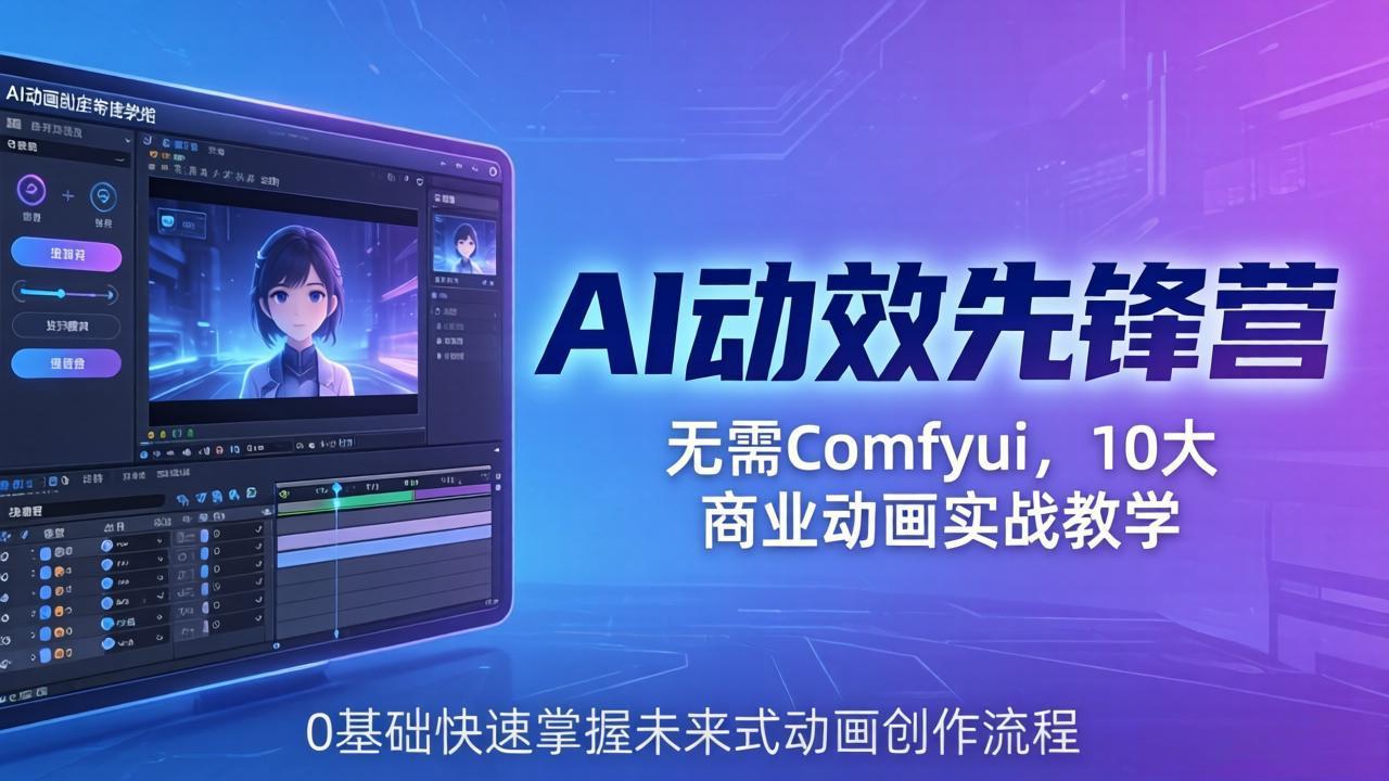 AI 动效先锋营：无需Comfyui，10大商业动画实战教学，0基础快速掌握未来式动画创作流程-极客网创