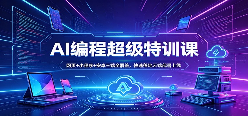 AI编程超级特训课：网页+小程序+安卓三端全覆盖，快速落地云端部署上线-极客网创