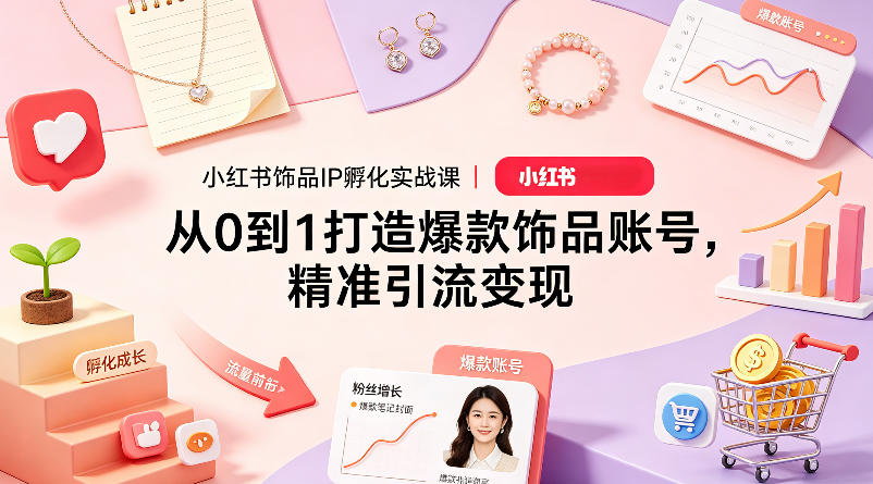 小红书饰品IP孵化实战课｜从0到1打造爆款饰品账号，精准引流变现-极客网创