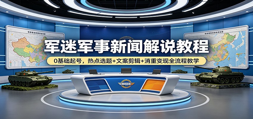 军迷军事新闻解说教程：0基础起号，热点选题+文案剪辑+消重变现全流程教学-极客网创