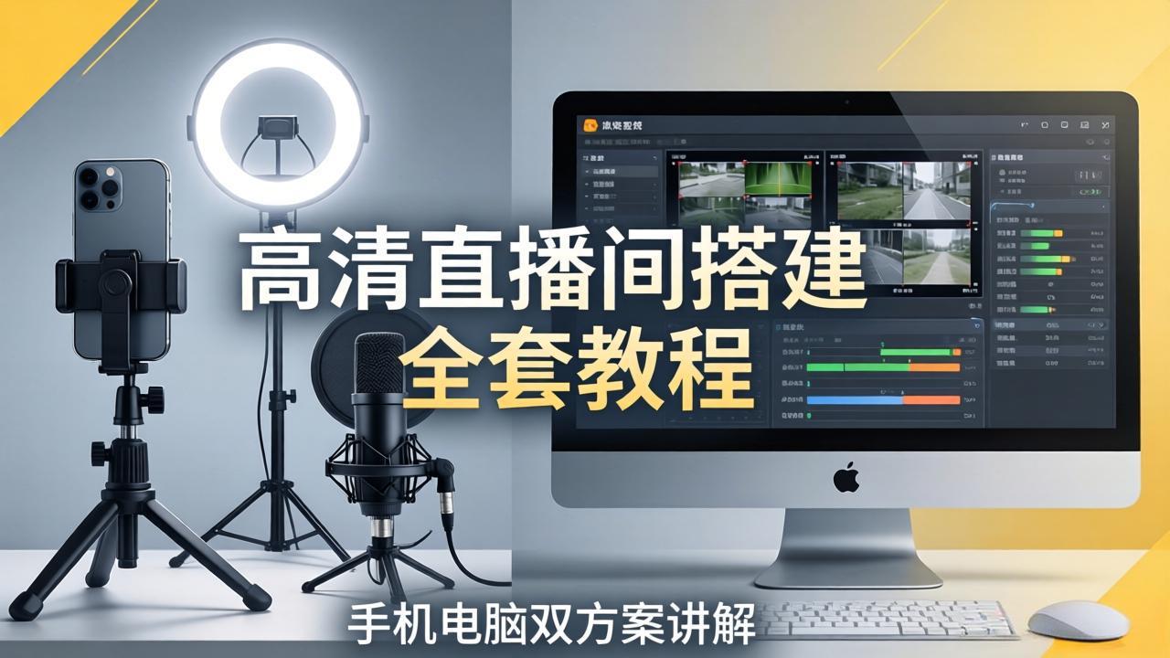 高清直播间搭建全套教程，手机电脑双方案讲解，设备选型调试多机位实操教学-极客网创