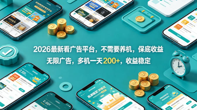 2026最新看广告平台，不需要养机，保底收益，无限广告，多机一天200+，收益稳定【揭秘】-极客网创