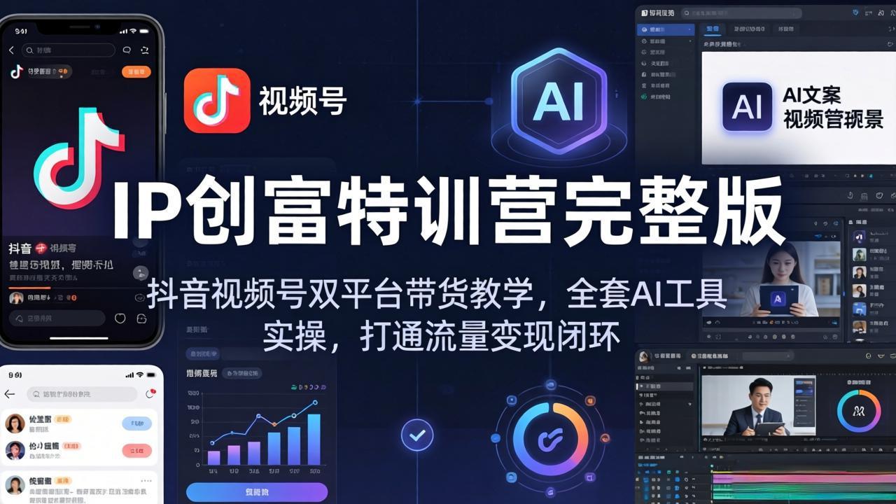 IP创富特训营完整版：抖音视频号双平台带货教学，全套AI工具实操，打通流量变现闭环-极客网创