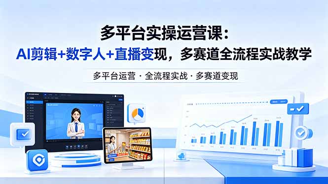 某团队多平台实操运营课-更新26年4月20：AI剪辑+数字人+直播变现，多赛道全流程实战教学-极客网创