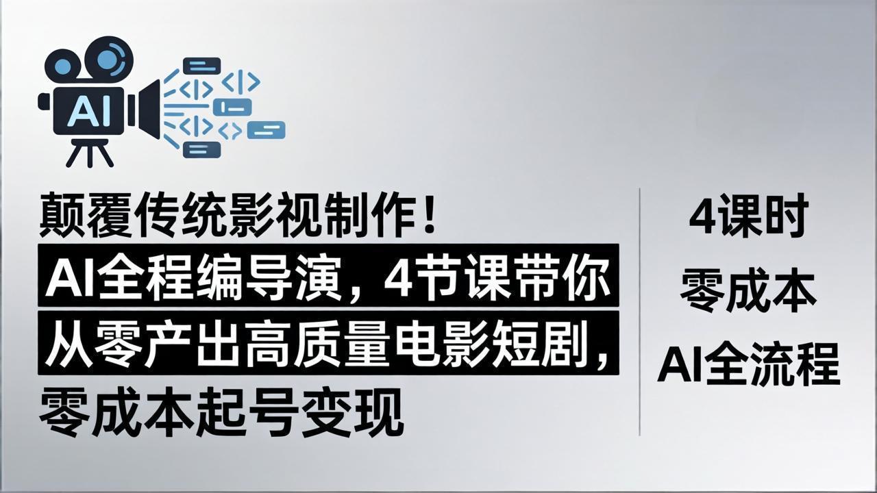 颠覆传统影视制作！AI全程编导演，4节课带你从零产出高质量电影短剧，零成本起号变现-极客网创