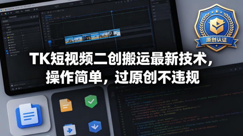 TK短视频二创搬运最新技术，操作简单，过原创不违规-极客网创