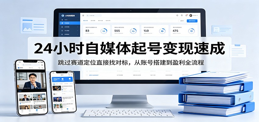 24小时自媒体起号变现速成，跳过赛道定位直接找对标，从账号搭建到盈利全流程-极客网创