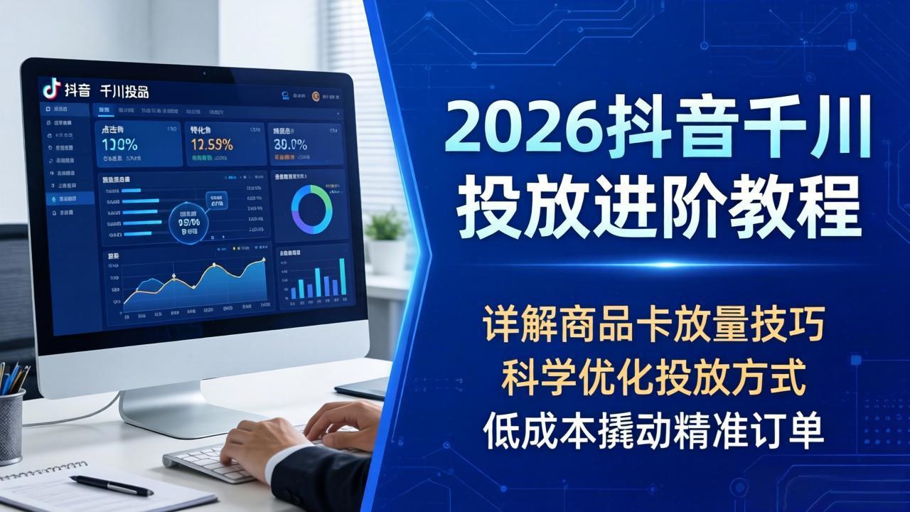 2026抖音千川投放进阶教程，详解商品卡放量技巧，科学优化投放方式，低成本撬动精准订单-极客网创